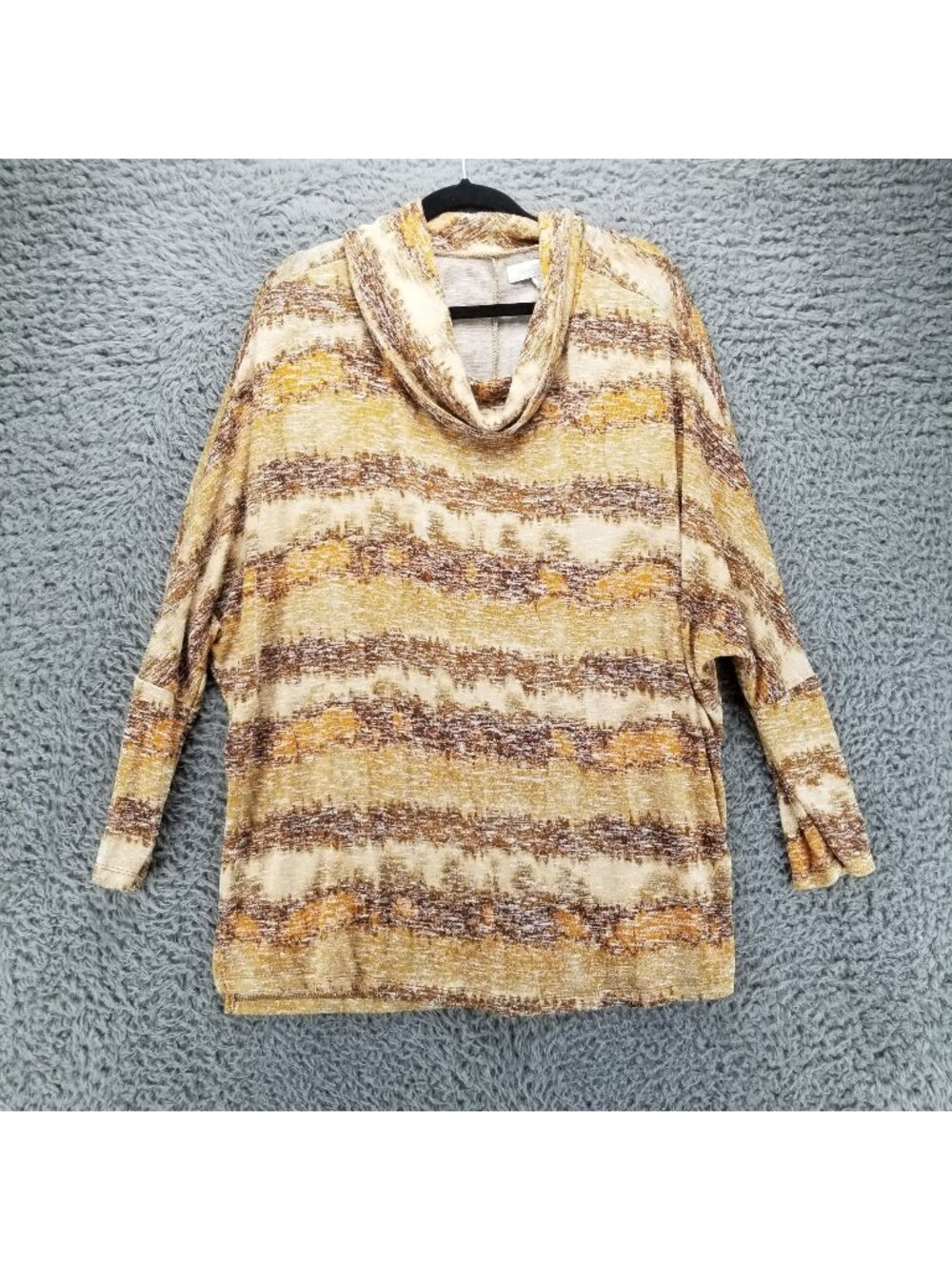 New Directions Sweater Womens 1X Tan Brown Cowl Neck Knit Long Sleeve Pullover